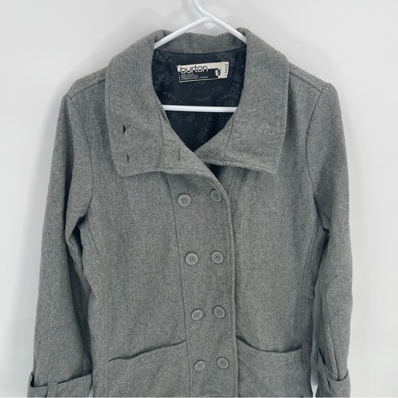 Burton Pea Coat Jacket Womens Size L Gray Wool Blend Double Breasted Pockets - Picture 4 of 11
